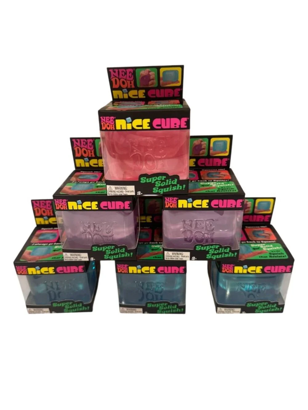 NeeDoh Nice Cube, Blue, Purple,Pink Super Solid Squish! New Sealed. Lot Of 6 - Picture 1 of 2